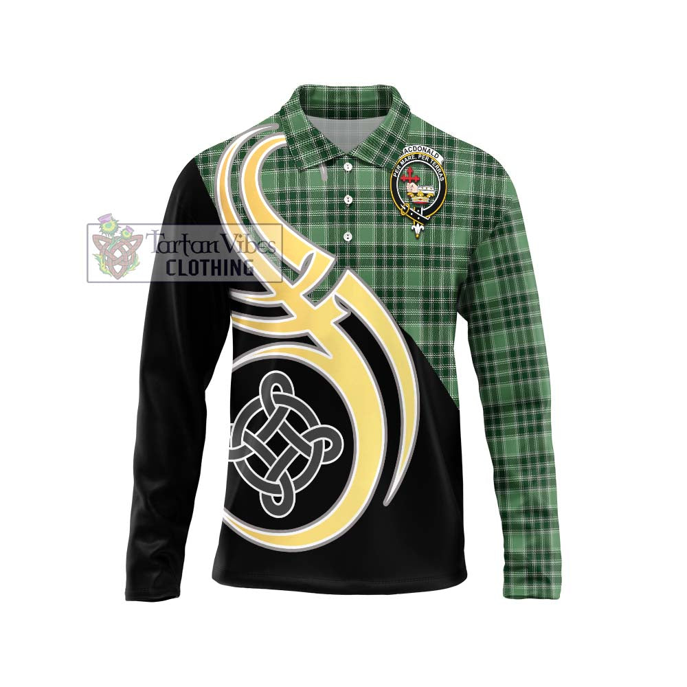 MacDonald Lord of the Isles Hunting Tartan Long Sleeve Polo Shirt with Family Crest and Celtic Symbol Style Unisex - Tartan Vibes Clothing