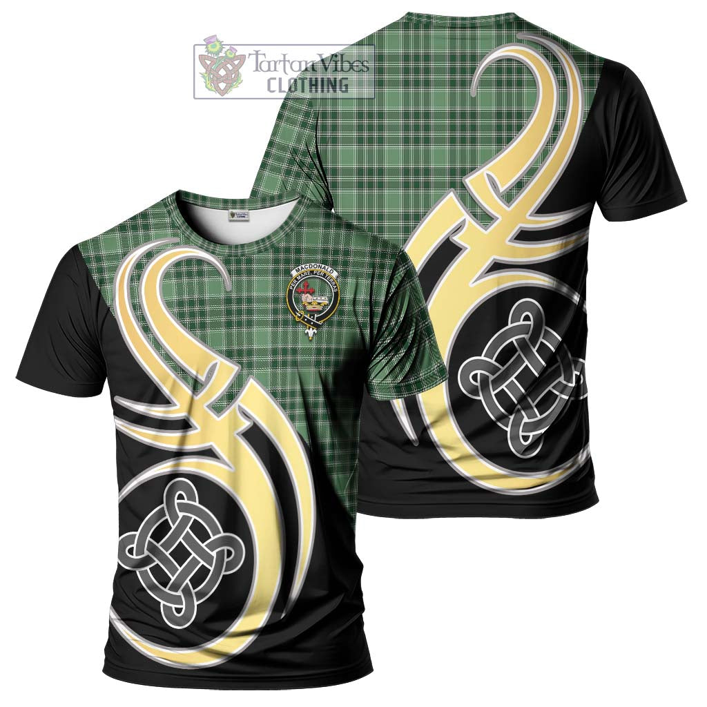 Tartan Vibes Clothing MacDonald Lord of the Isles Hunting Tartan T-Shirt with Family Crest and Celtic Symbol Style