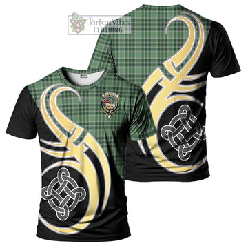 MacDonald Lord of the Isles Hunting Tartan T-Shirt with Family Crest and Celtic Symbol Style