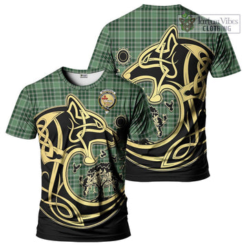 MacDonald Lord of the Isles Hunting Tartan T-Shirt with Family Crest Celtic Wolf Style