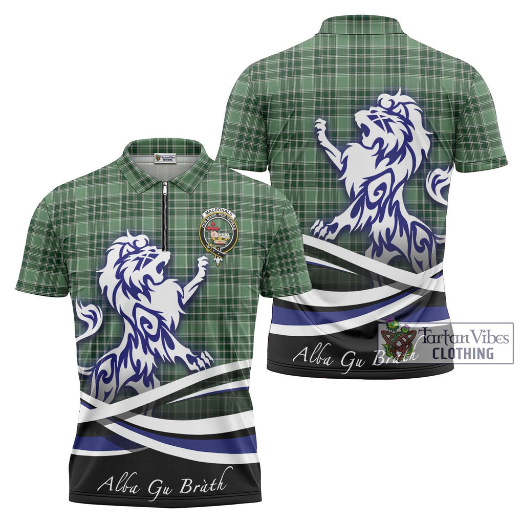 MacDonald Lord of the Isles Hunting Tartan Zipper Polo Shirt with Alba Gu Brath Regal Lion Emblem Unisex - Tartanvibesclothing Shop