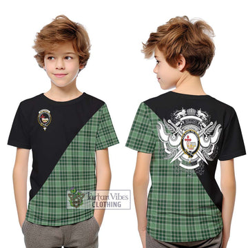 MacDonald Lord of the Isles Hunting Tartan Kid T-Shirt with Family Crest and Military Logo Style