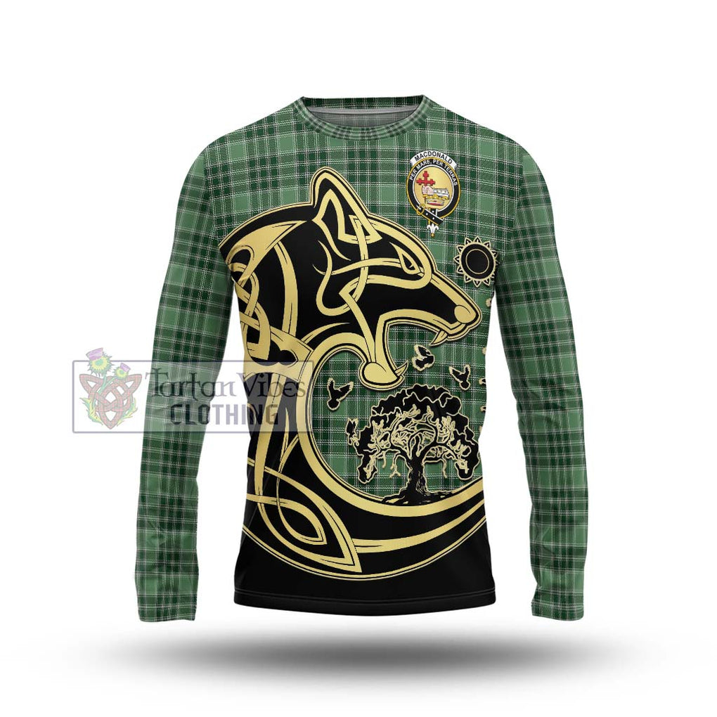 MacDonald Lord of the Isles Hunting Tartan Long Sleeve T-Shirt with Family Crest Celtic Wolf Style Unisex - Tartan Vibes Clothing