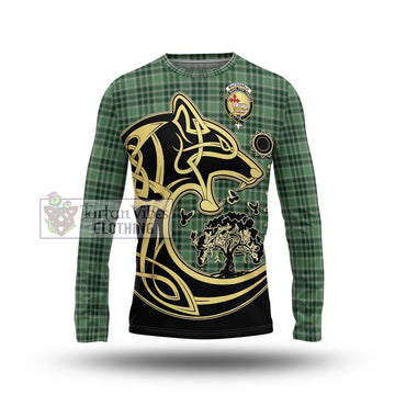 MacDonald Lord of the Isles Hunting Tartan Long Sleeve T-Shirt with Family Crest Celtic Wolf Style