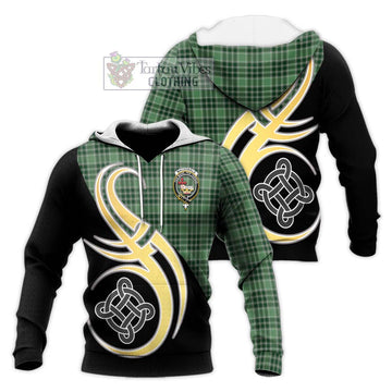 MacDonald Lord of the Isles Hunting Tartan Knitted Hoodie with Family Crest and Celtic Symbol Style