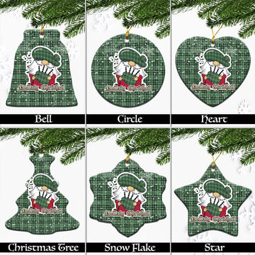 MacDonald Lord of the Isles Hunting Tartan Christmas Ceramic Ornaments with Scottish Gnome Playing Bagpipes