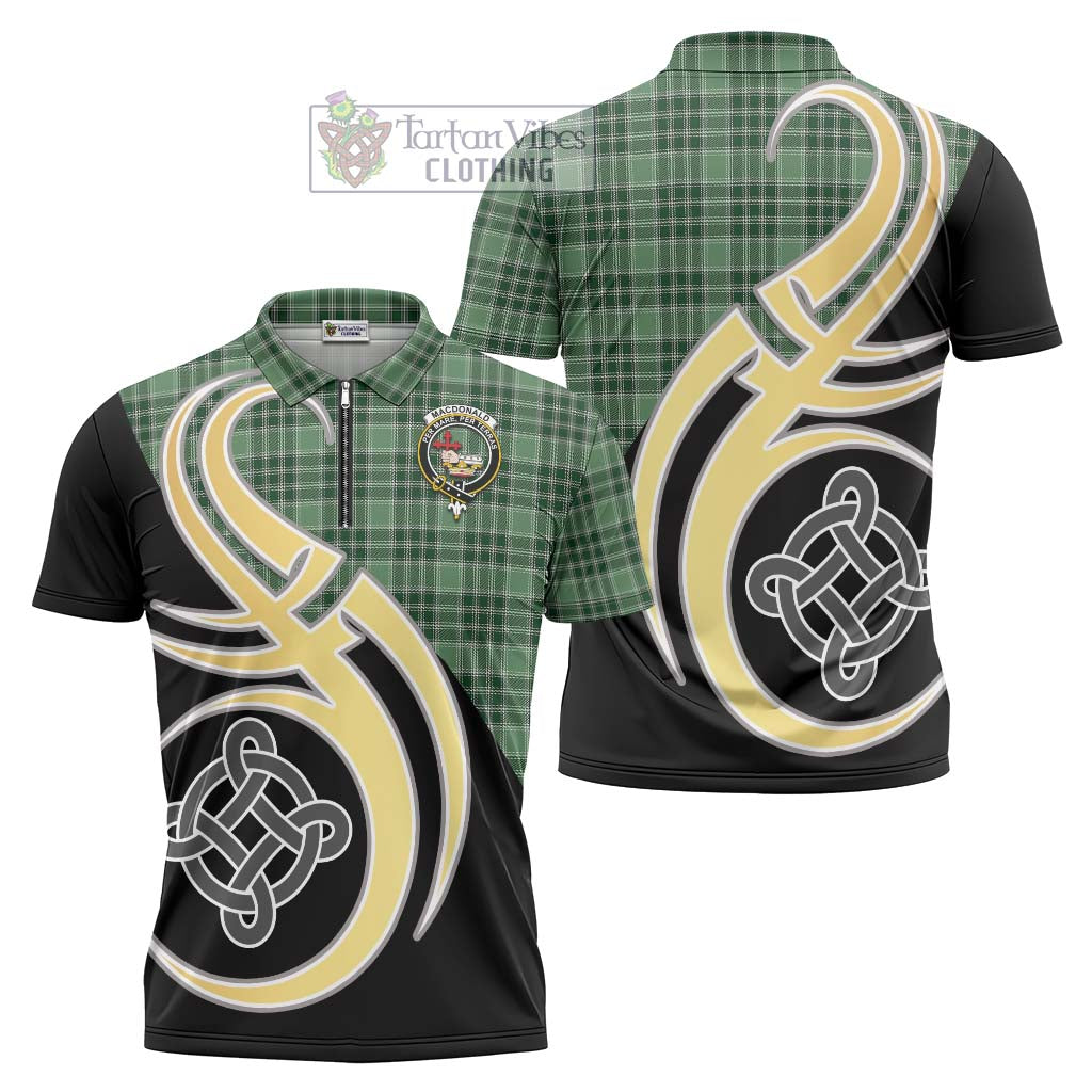 Tartan Vibes Clothing MacDonald Lord of the Isles Hunting Tartan Zipper Polo Shirt with Family Crest and Celtic Symbol Style