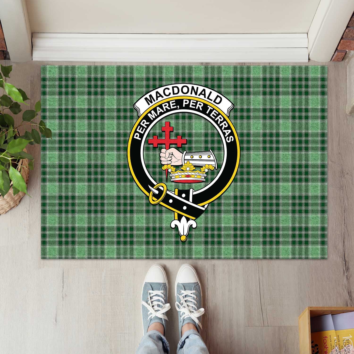 MacDonald Lord of the Isles Hunting Tartan Door Mat with Family Crest - Tartanvibesclothing