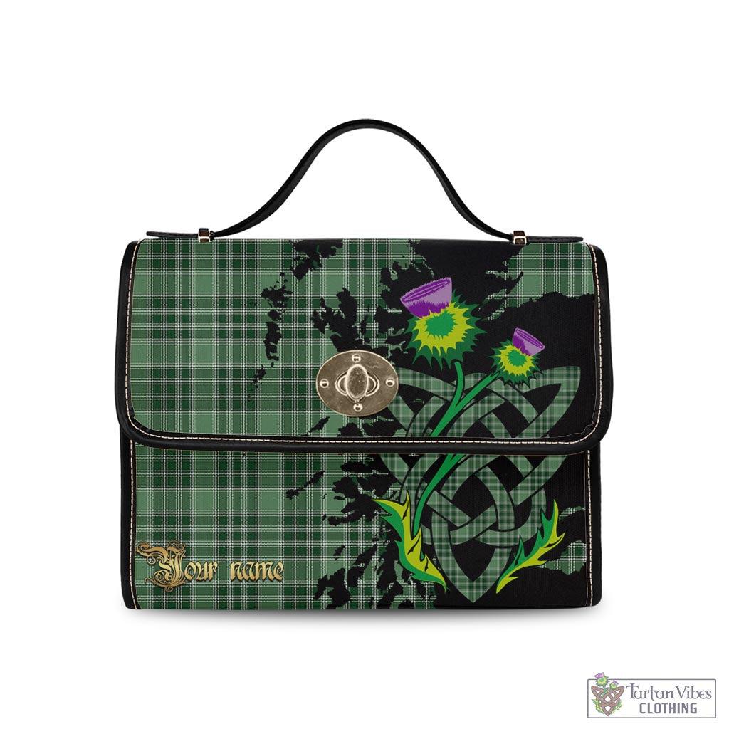 Tartan Vibes Clothing MacDonald Lord of the Isles Hunting Tartan Waterproof Canvas Bag with Scotland Map and Thistle Celtic Accents