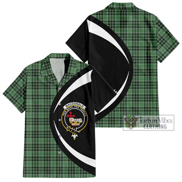 MacDonald Lord of the Isles Hunting Tartan Short Sleeve Button Up with Family Crest Circle Style