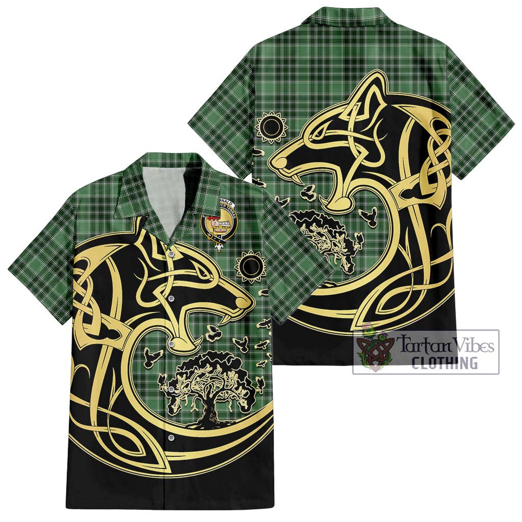 MacDonald Lord of the Isles Hunting Tartan Short Sleeve Button Shirt with Family Crest Celtic Wolf Style Kid - Tartan Vibes Clothing