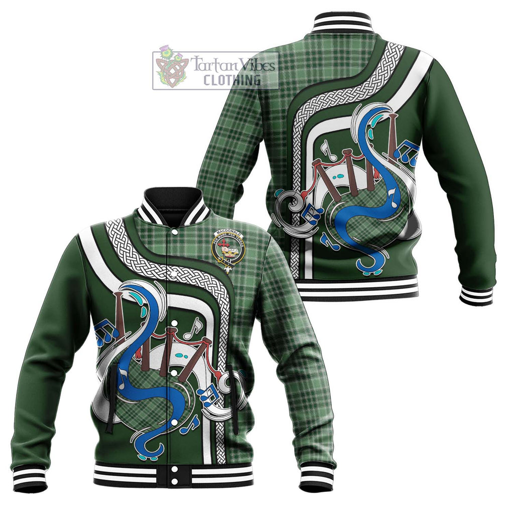 Tartan Vibes Clothing MacDonald Lord of the Isles Hunting Tartan Baseball Jacket with Epic Bagpipe Style