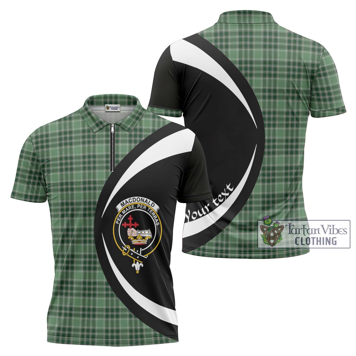 Tartan Vibes Clothing MacDonald Lord of the Isles Hunting Tartan Zipper Polo Shirt with Family Crest Circle Style