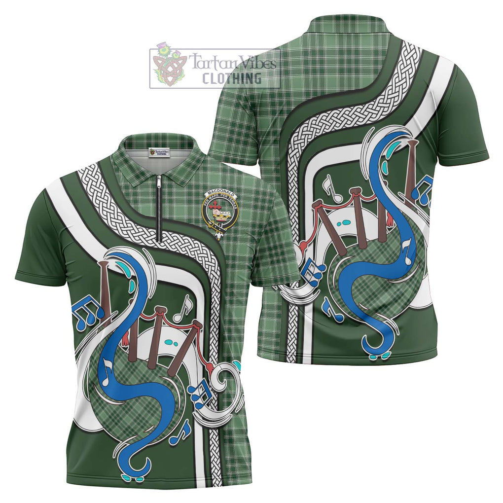 MacDonald Lord of the Isles Hunting Tartan Zipper Polo Shirt with Epic Bagpipe Style Unisex - Tartanvibesclothing Shop