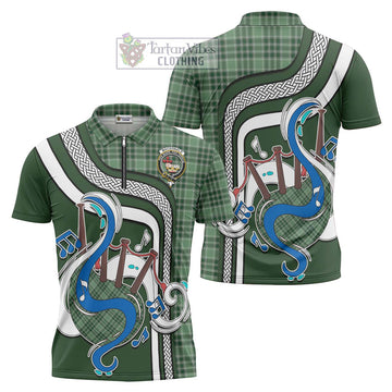 MacDonald Lord of the Isles Hunting Tartan Zipper Polo Shirt with Epic Bagpipe Style