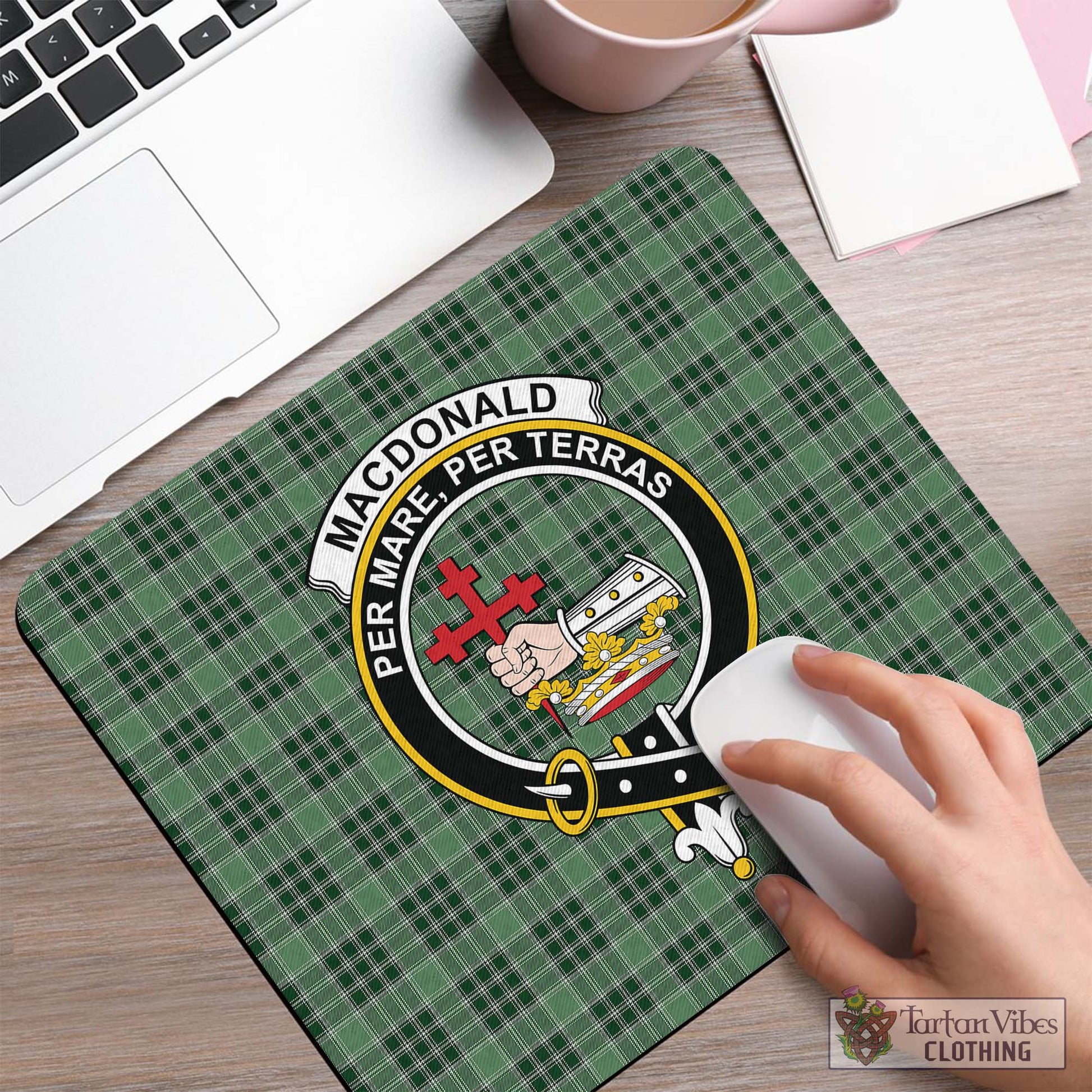 Tartan Vibes Clothing MacDonald Lord of the Isles Hunting Tartan Mouse Pad with Family Crest