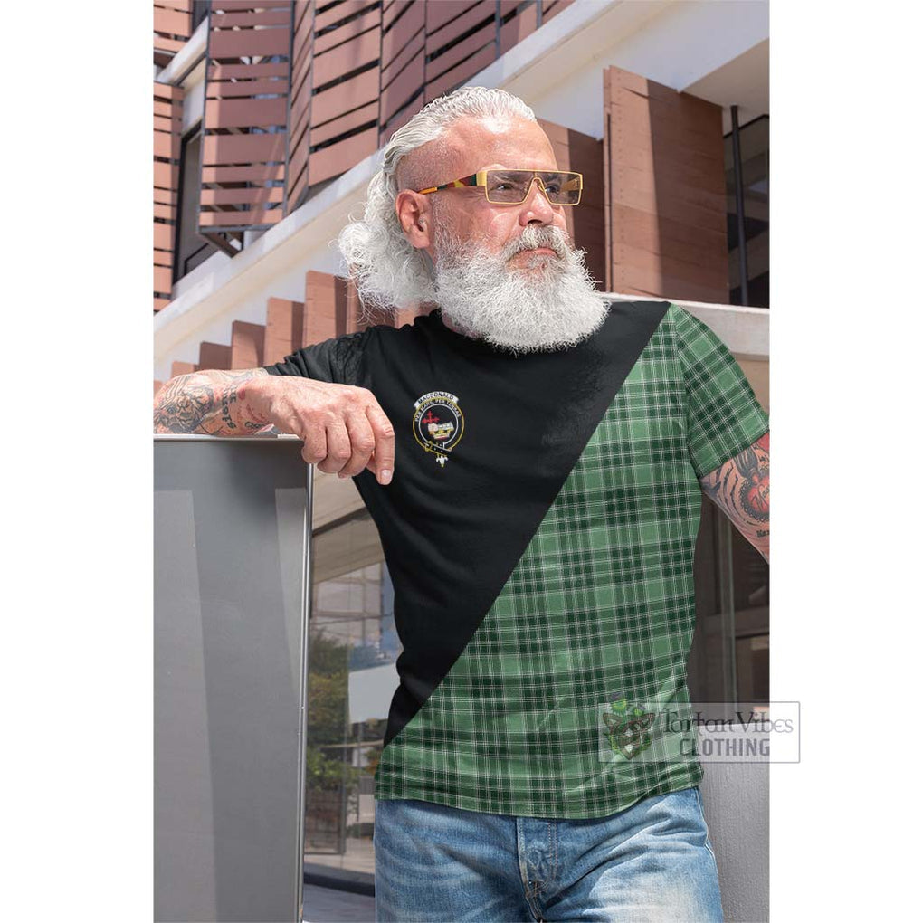 Tartan Vibes Clothing MacDonald Lord of the Isles Hunting Tartan Cotton T-shirt with Family Crest and Military Logo Style