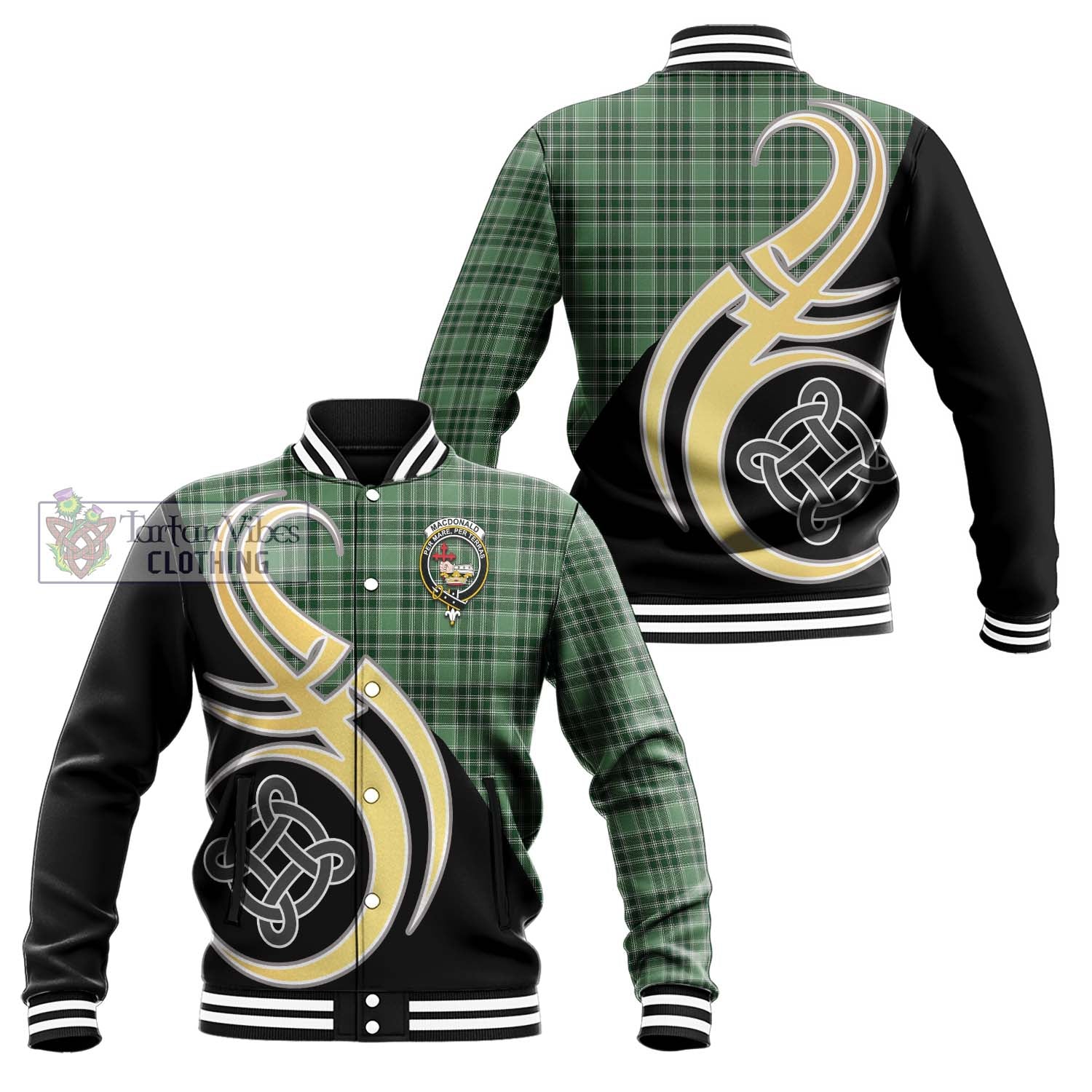 MacDonald Lord of the Isles Hunting Tartan Baseball Jacket with Family Crest and Celtic Symbol Style Unisex - Tartan Vibes Clothing