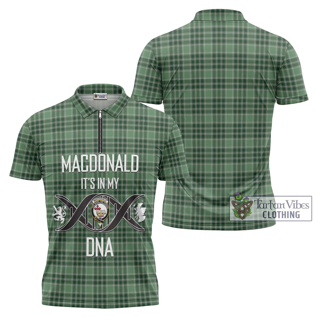 MacDonald Lord of the Isles Hunting Tartan Zipper Polo Shirt with Family Crest DNA In Me Style Unisex - Tartanvibesclothing Shop