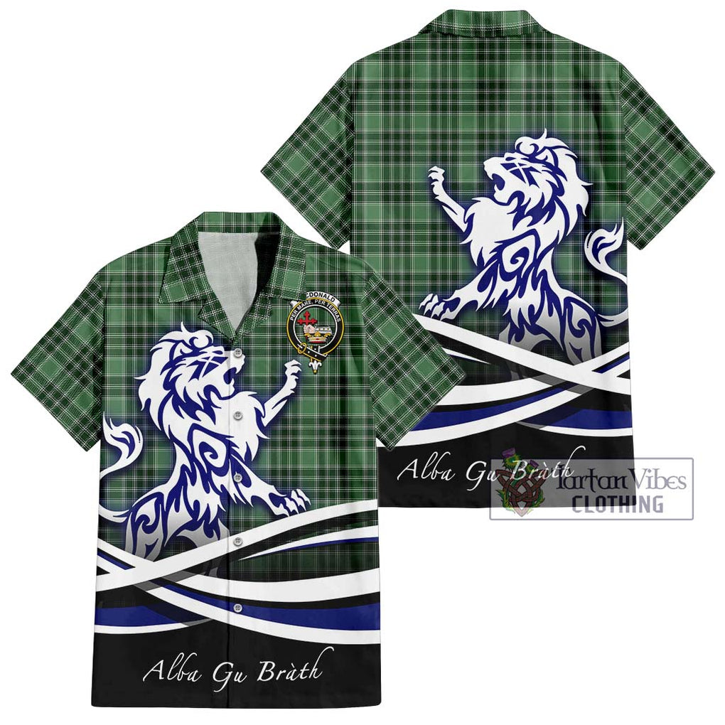 MacDonald Lord of the Isles Hunting Tartan Short Sleeve Button Shirt with Alba Gu Brath Regal Lion Emblem Kid - Tartanvibesclothing Shop