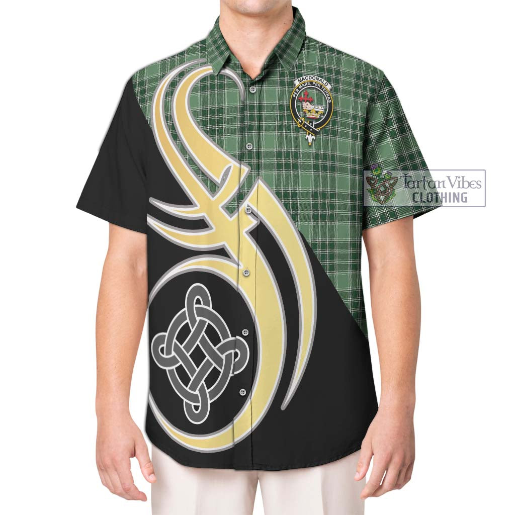 MacDonald Lord of the Isles Hunting Tartan Short Sleeve Button Shirt with Family Crest and Celtic Symbol Style Kid - Tartan Vibes Clothing