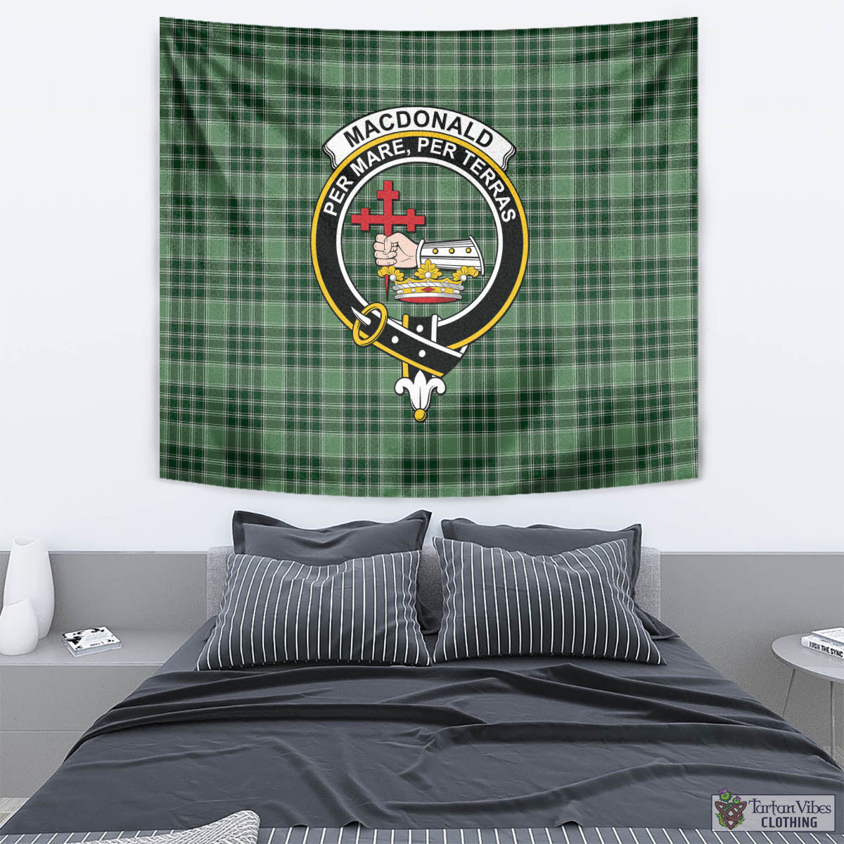 Tartan Vibes Clothing MacDonald Lord of the Isles Hunting Tartan Tapestry Wall Hanging and Home Decor for Room with Family Crest