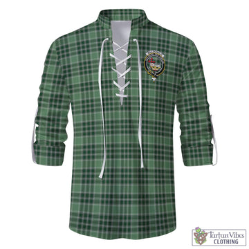 MacDonald Lord of the Isles Hunting Tartan Men's Scottish Traditional Jacobite Ghillie Kilt Shirt with Family Crest