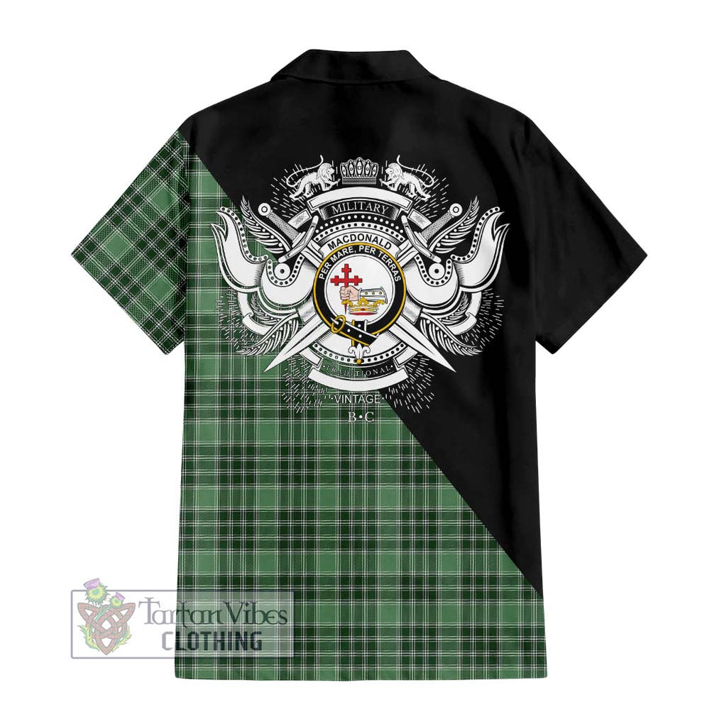 MacDonald Lord of the Isles Hunting Tartan Short Sleeve Button Shirt with Family Crest and Military Logo Style - Tartanvibesclothing Shop