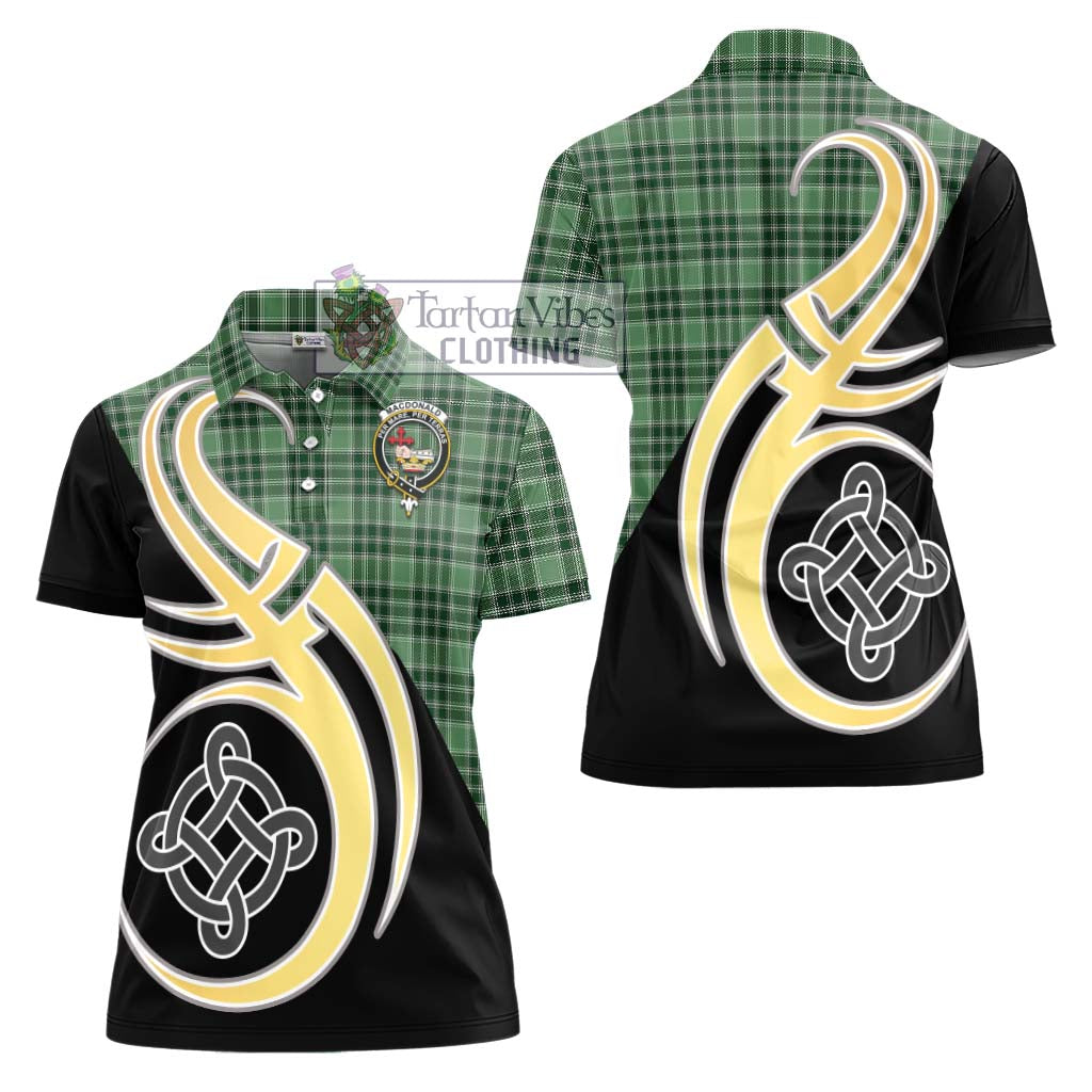 MacDonald Lord of the Isles Hunting Tartan Women's Polo Shirt with Family Crest and Celtic Symbol Style - Tartan Vibes Clothing