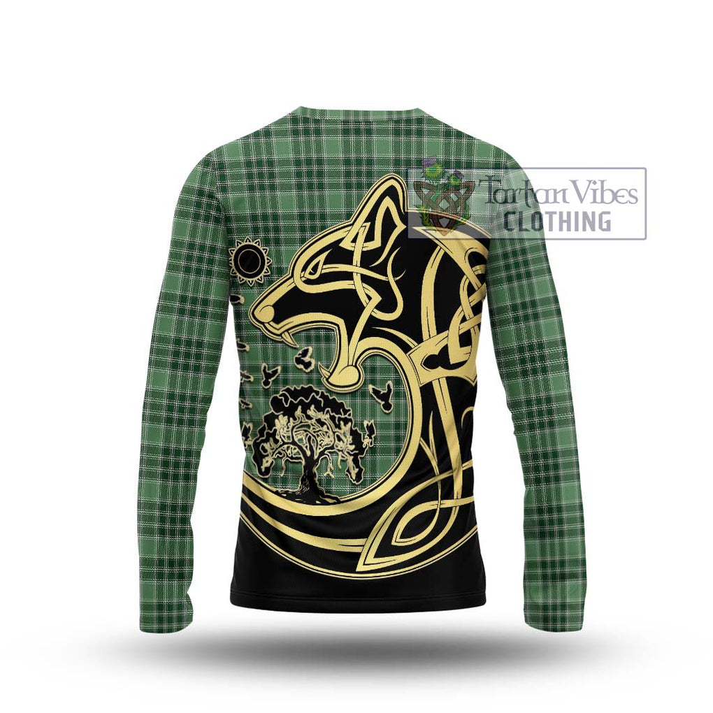 MacDonald Lord of the Isles Hunting Tartan Long Sleeve T-Shirt with Family Crest Celtic Wolf Style - Tartan Vibes Clothing