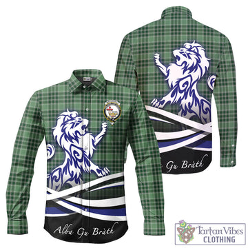 MacDonald Lord of the Isles Hunting Tartan Long Sleeve Button Up Shirt with Alba Gu Brath Regal Lion Emblem