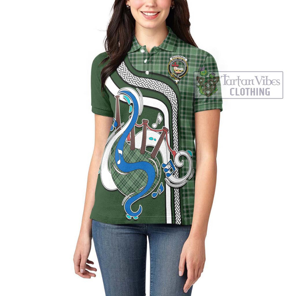 MacDonald Lord of the Isles Hunting Tartan Women's Polo Shirt with Epic Bagpipe Style - Tartanvibesclothing Shop