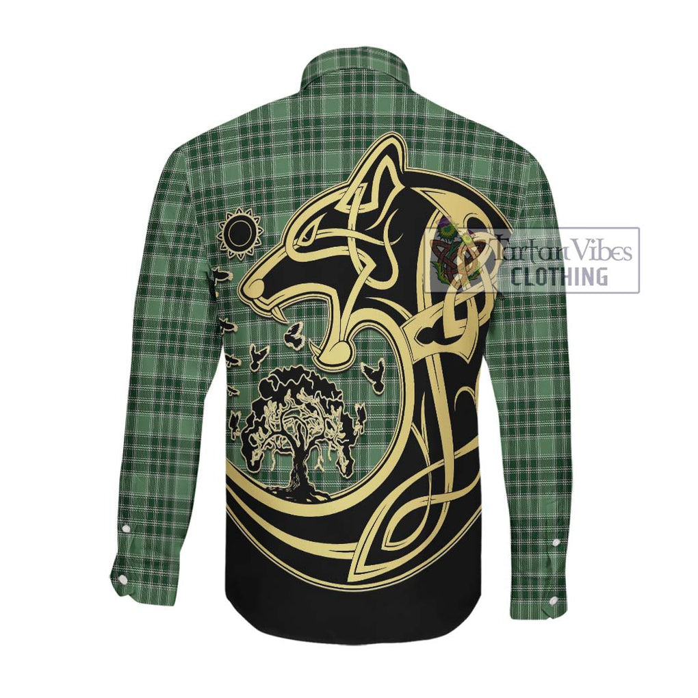 MacDonald Lord of the Isles Hunting Tartan Long Sleeve Button Shirt with Family Crest Celtic Wolf Style Men's Shirt - Tartan Vibes Clothing