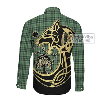 MacDonald Lord of the Isles Hunting Tartan Long Sleeve Button Shirt with Family Crest Celtic Wolf Style