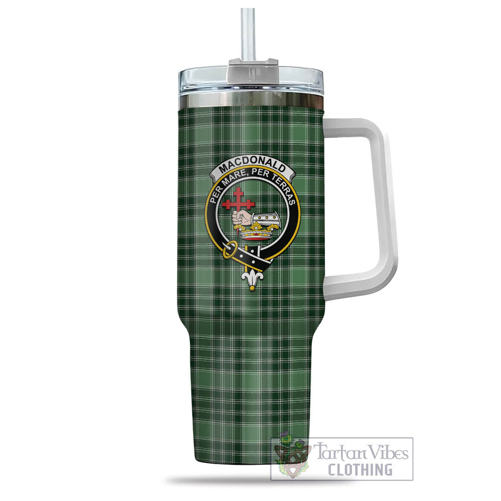 Tartan Vibes Clothing MacDonald Lord of the Isles Hunting Tartan and Family Crest Tumbler with Handle