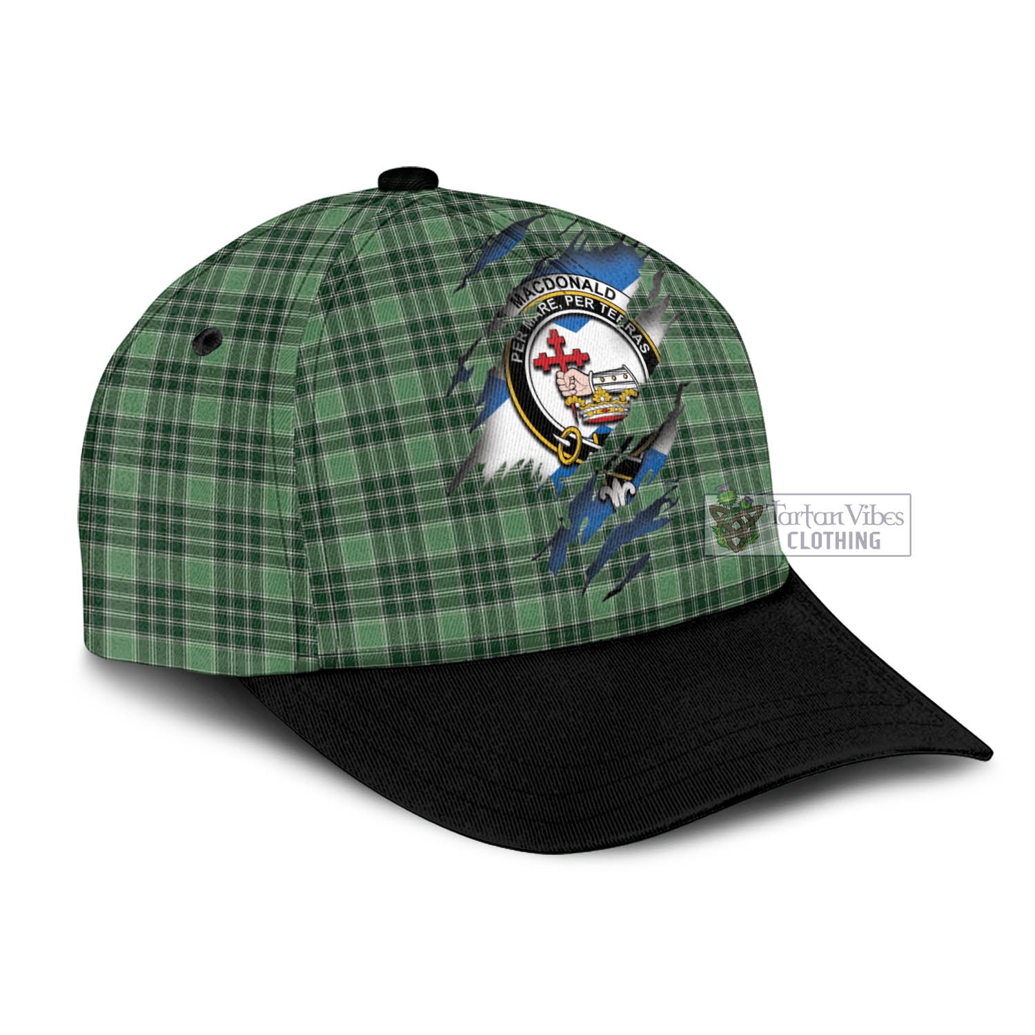 Tartan Vibes Clothing MacDonald Lord of the Isles Hunting Tartan Classic Cap with Family Crest In Me Style