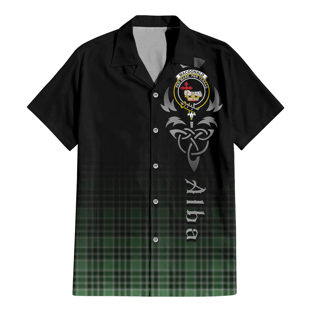 Tartan Vibes Clothing MacDonald Lord of the Isles Hunting Tartan Short Sleeve Button Up Featuring Alba Gu Brath Family Crest Celtic Inspired