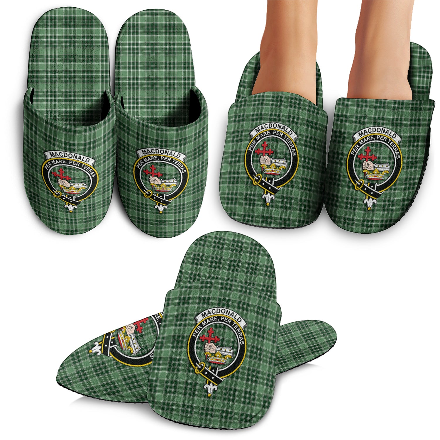 MacDonald Lord of the Isles Hunting Tartan Home Slippers with Family Crest - Tartanvibesclothing