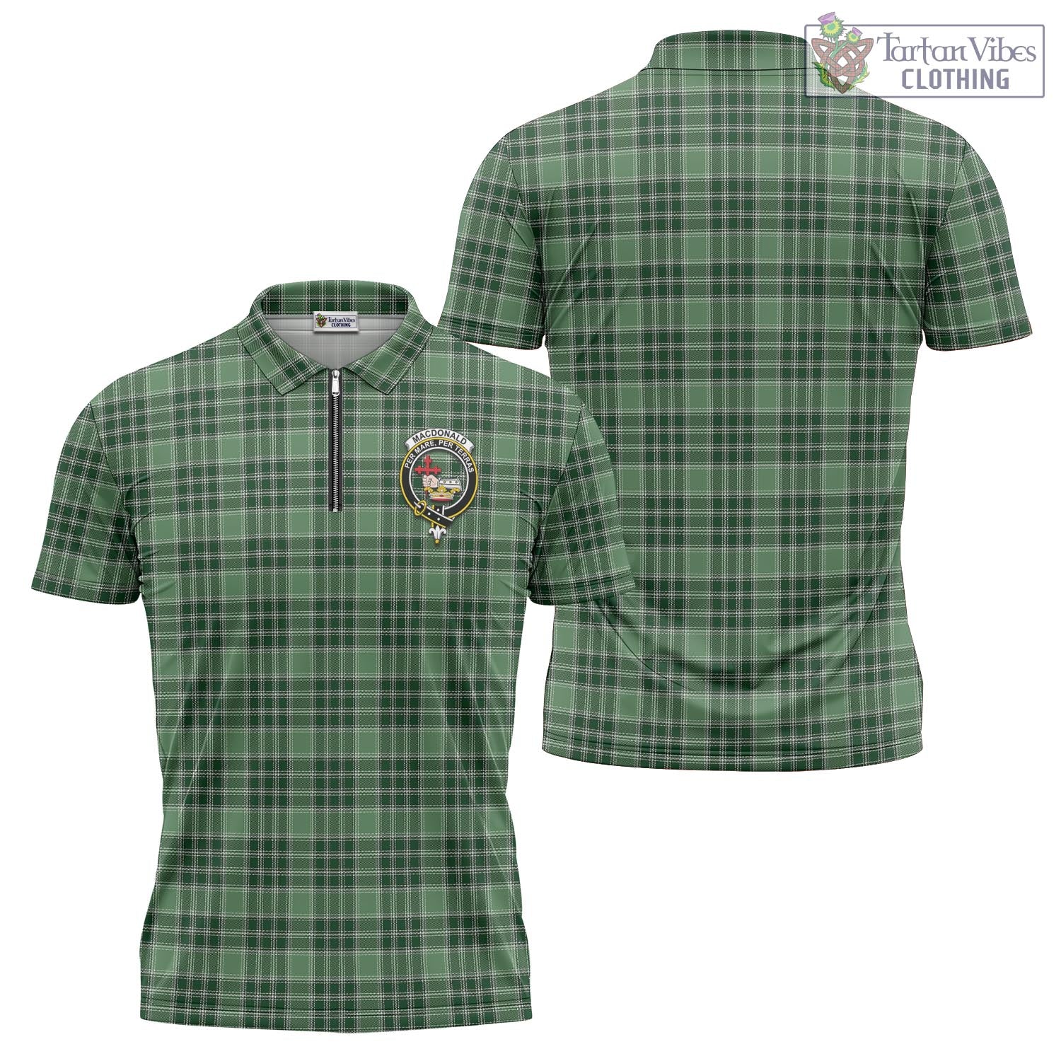 Tartan Vibes Clothing MacDonald Lord of the Isles Hunting Tartan Zipper Polo Shirt with Family Crest