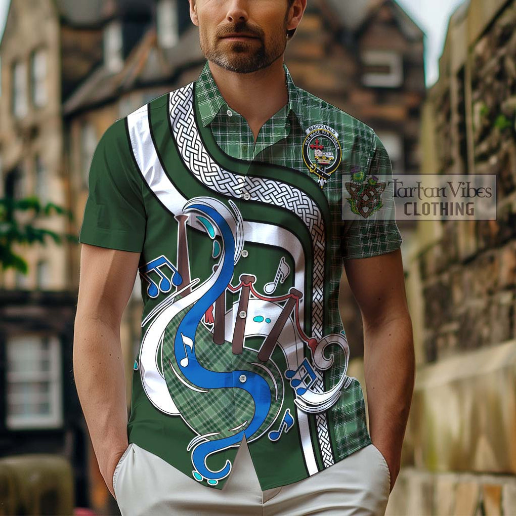 MacDonald Lord of the Isles Hunting Tartan Short Sleeve Button Shirt with Epic Bagpipe Style - Tartanvibesclothing Shop