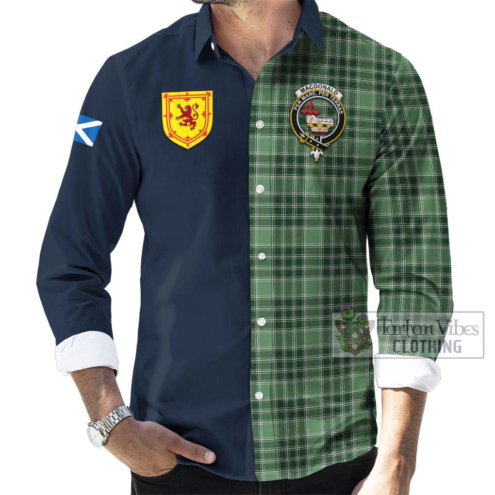 Tartan Vibes Clothing MacDonald Lord of the Isles Hunting Tartan Long Sleeve Button Shirt with Scottish Lion Royal Arm Half Style