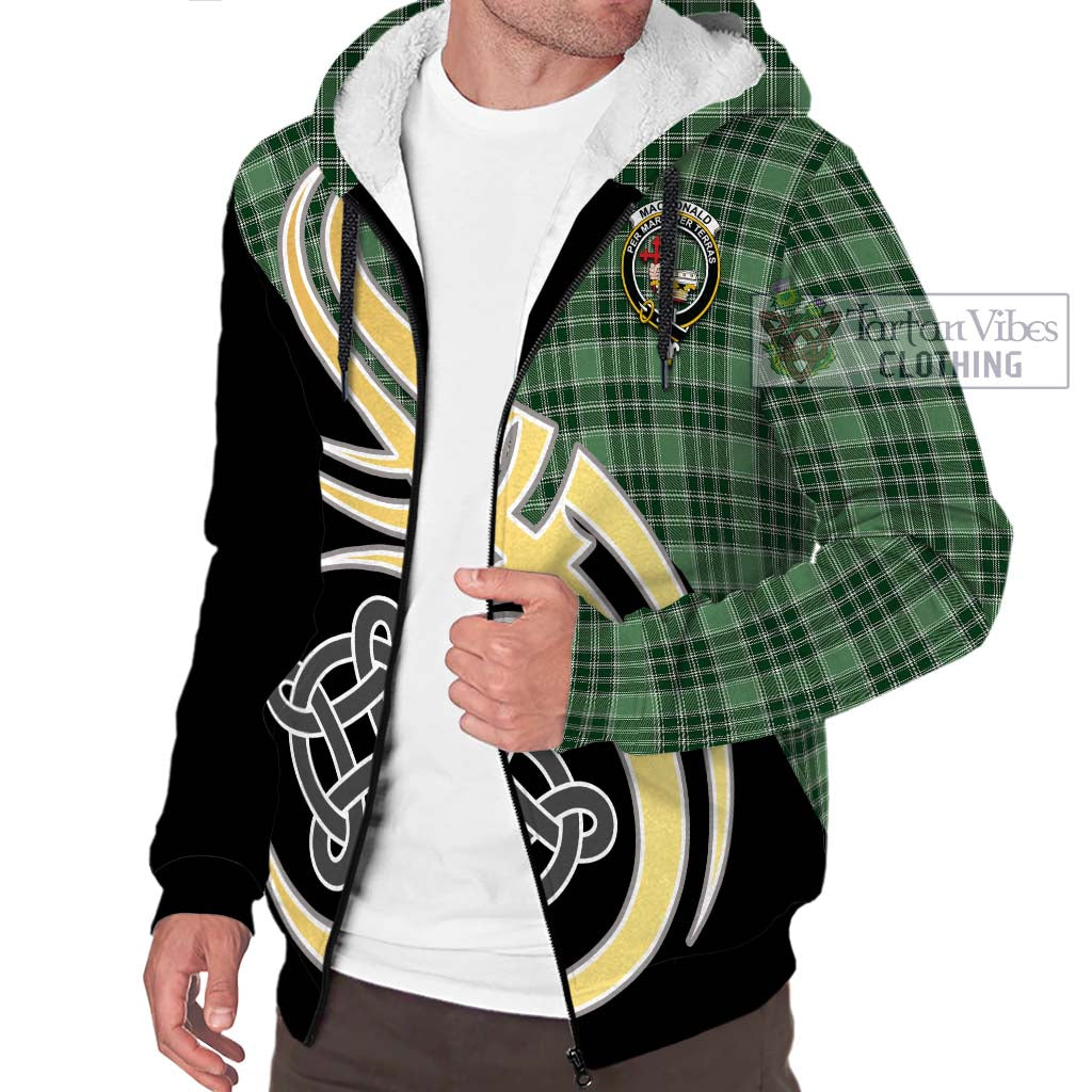 MacDonald Lord of the Isles Hunting Tartan Sherpa Hoodie with Family Crest and Celtic Symbol Style - Tartan Vibes Clothing