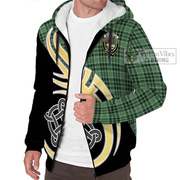 MacDonald Lord of the Isles Hunting Tartan Sherpa Hoodie with Family Crest and Celtic Symbol Style