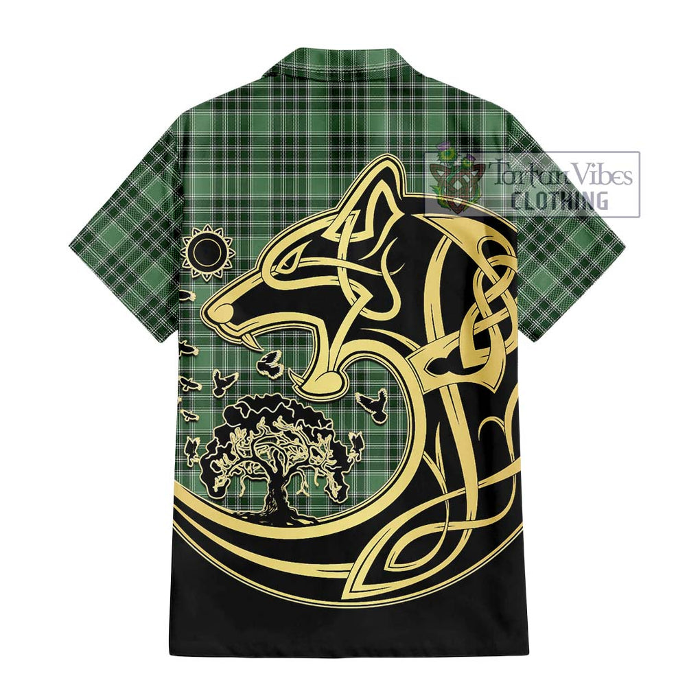 MacDonald Lord of the Isles Hunting Tartan Short Sleeve Button Shirt with Family Crest Celtic Wolf Style - Tartan Vibes Clothing