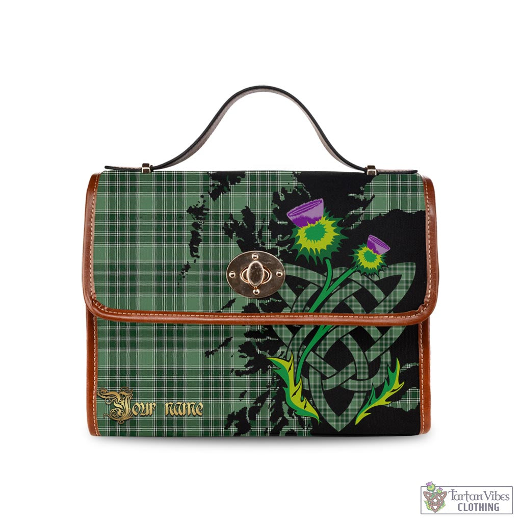 Tartan Vibes Clothing MacDonald Lord of the Isles Hunting Tartan Waterproof Canvas Bag with Scotland Map and Thistle Celtic Accents