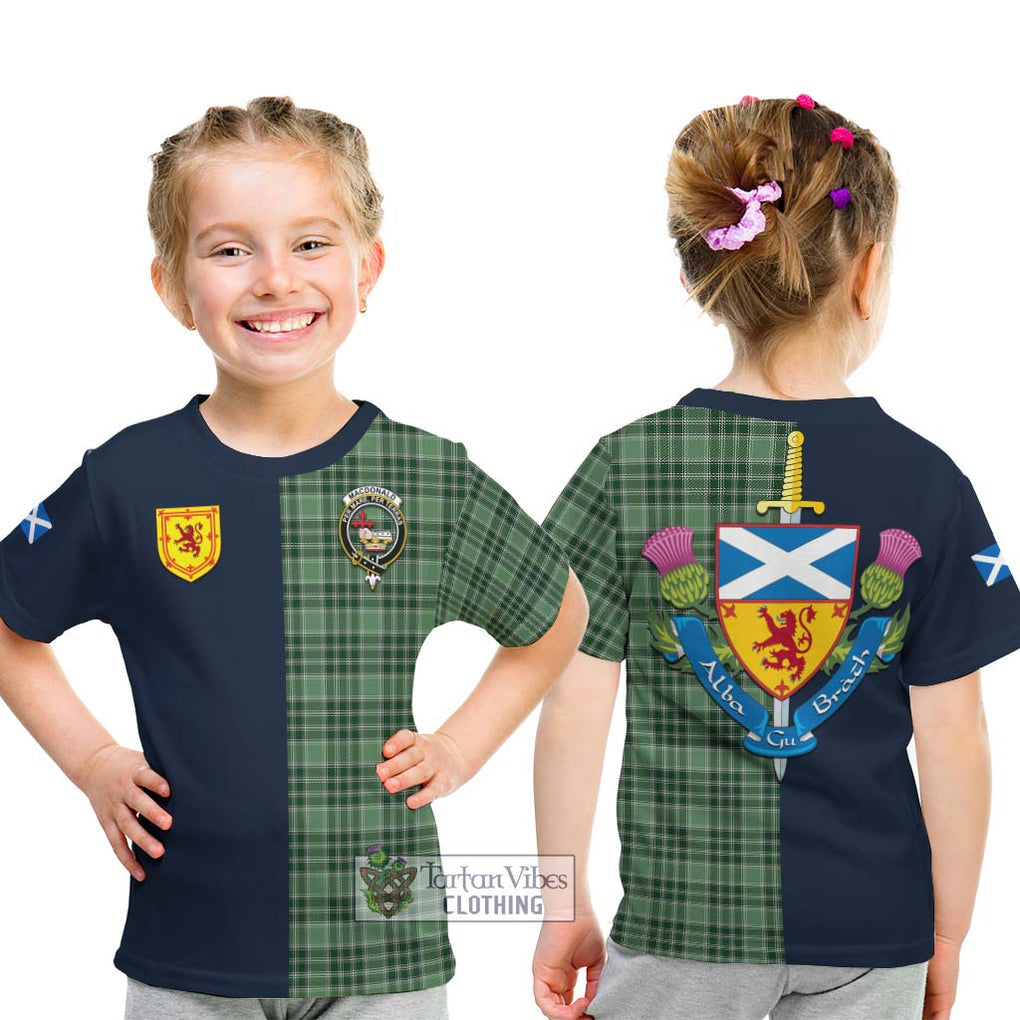 Tartan Vibes Clothing MacDonald Lord of the Isles Hunting Tartan Kid T-Shirt with Scottish Lion Royal Arm Half Style