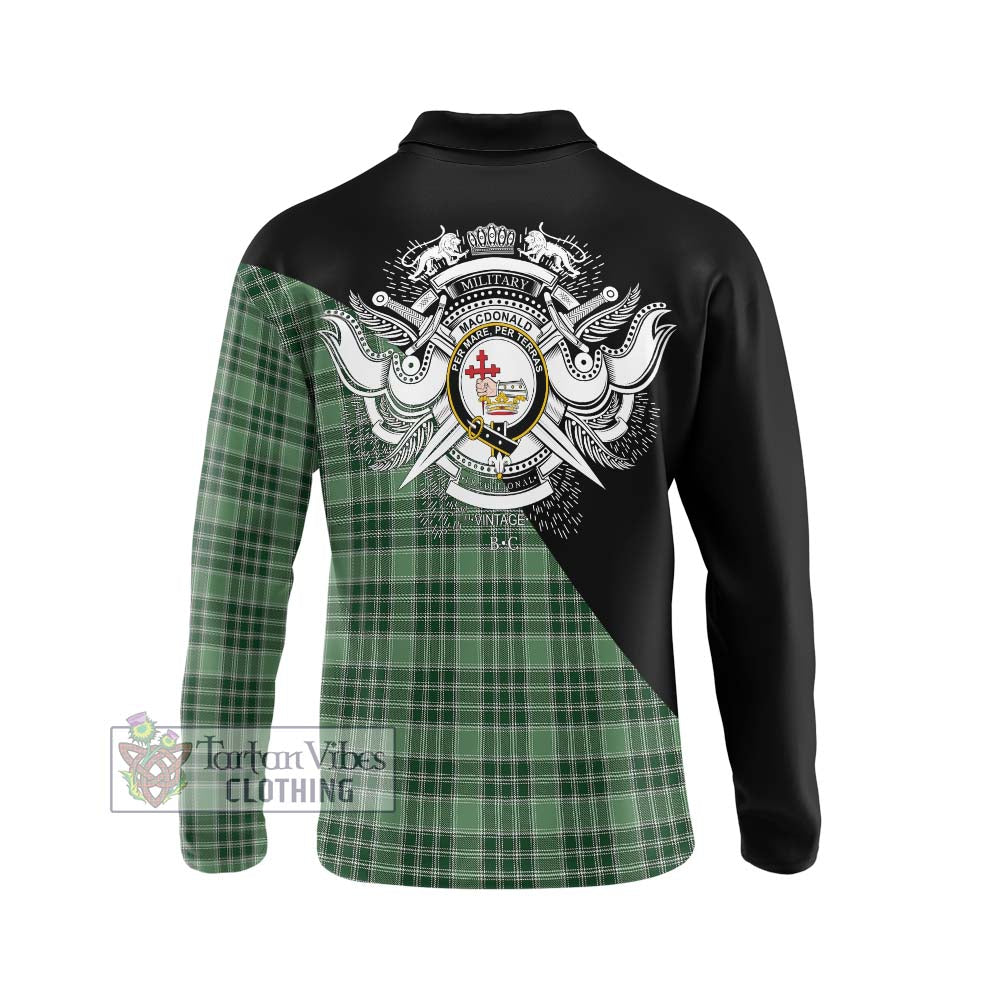 MacDonald Lord of the Isles Hunting Tartan Long Sleeve Polo Shirt with Family Crest and Military Logo Style - Tartanvibesclothing Shop