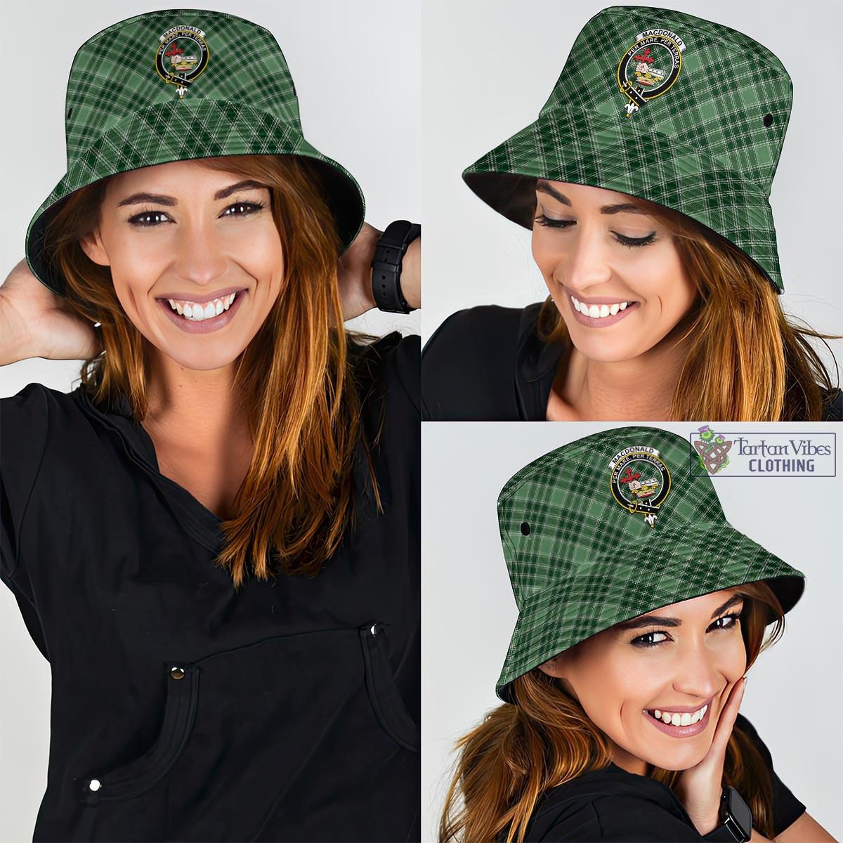 Tartan Vibes Clothing MacDonald Lord of the Isles Hunting Tartan Bucket Hat with Family Crest