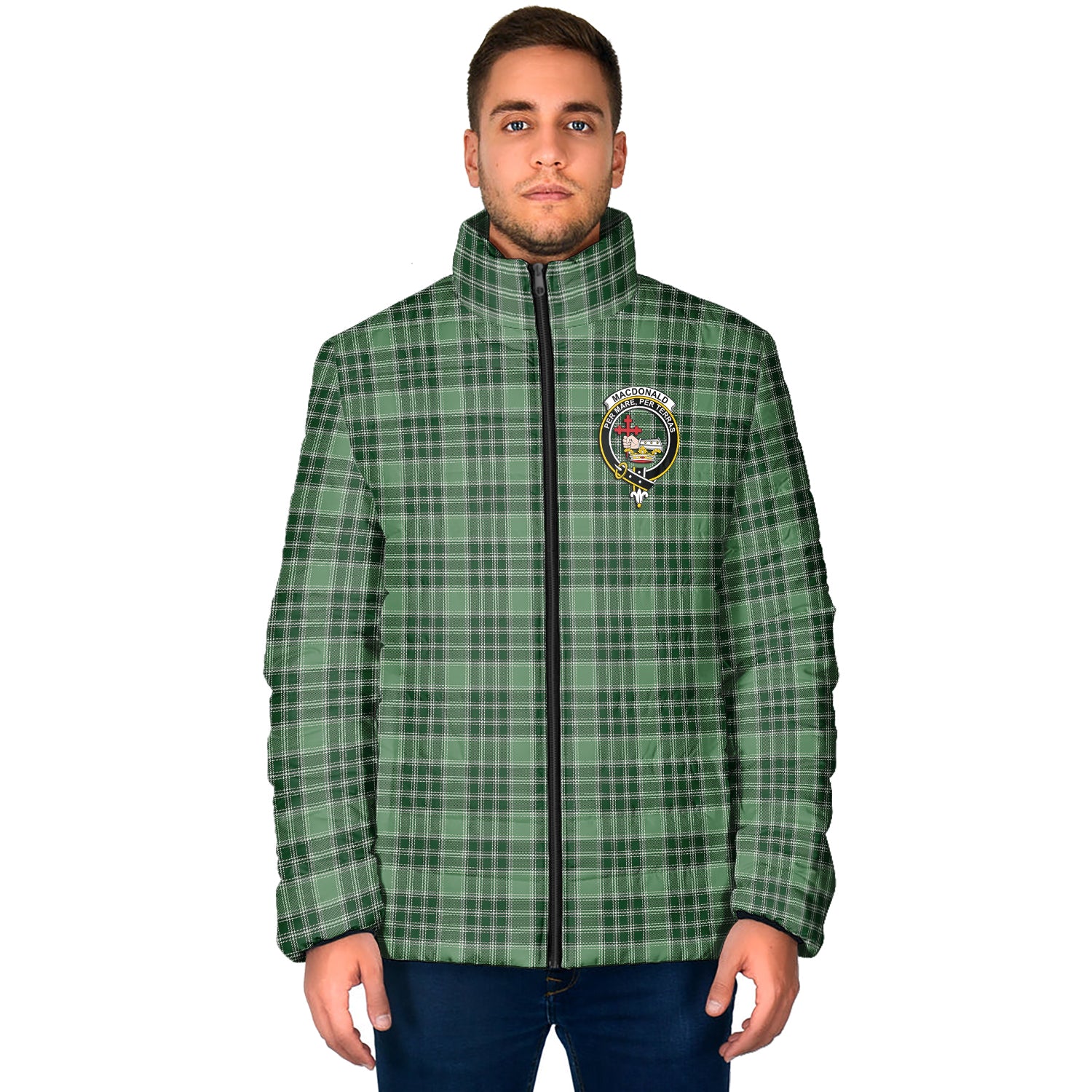 MacDonald Lord of the Isles Hunting Tartan Padded Jacket with Family Crest - Tartan Vibes Clothing