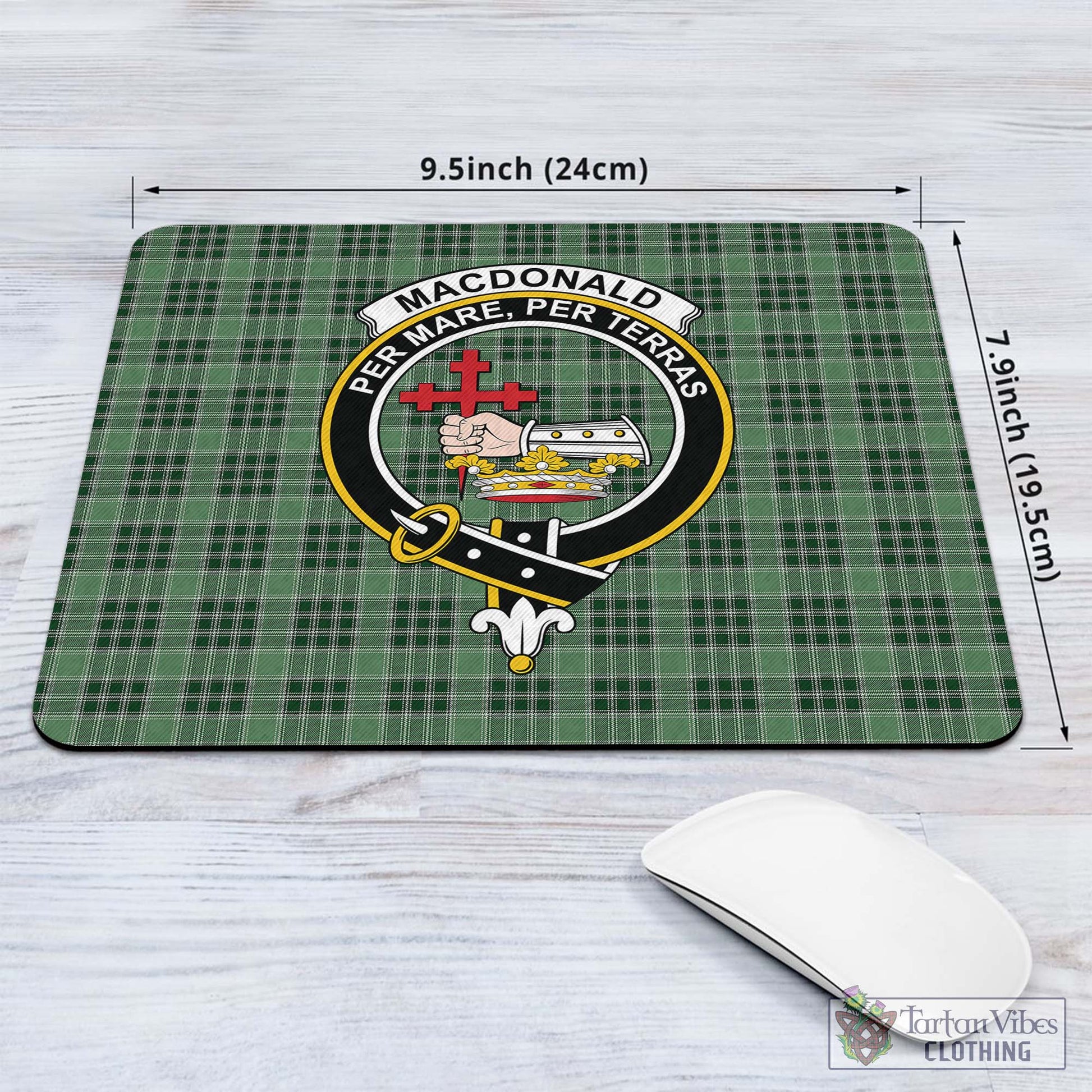 Tartan Vibes Clothing MacDonald Lord of the Isles Hunting Tartan Mouse Pad with Family Crest